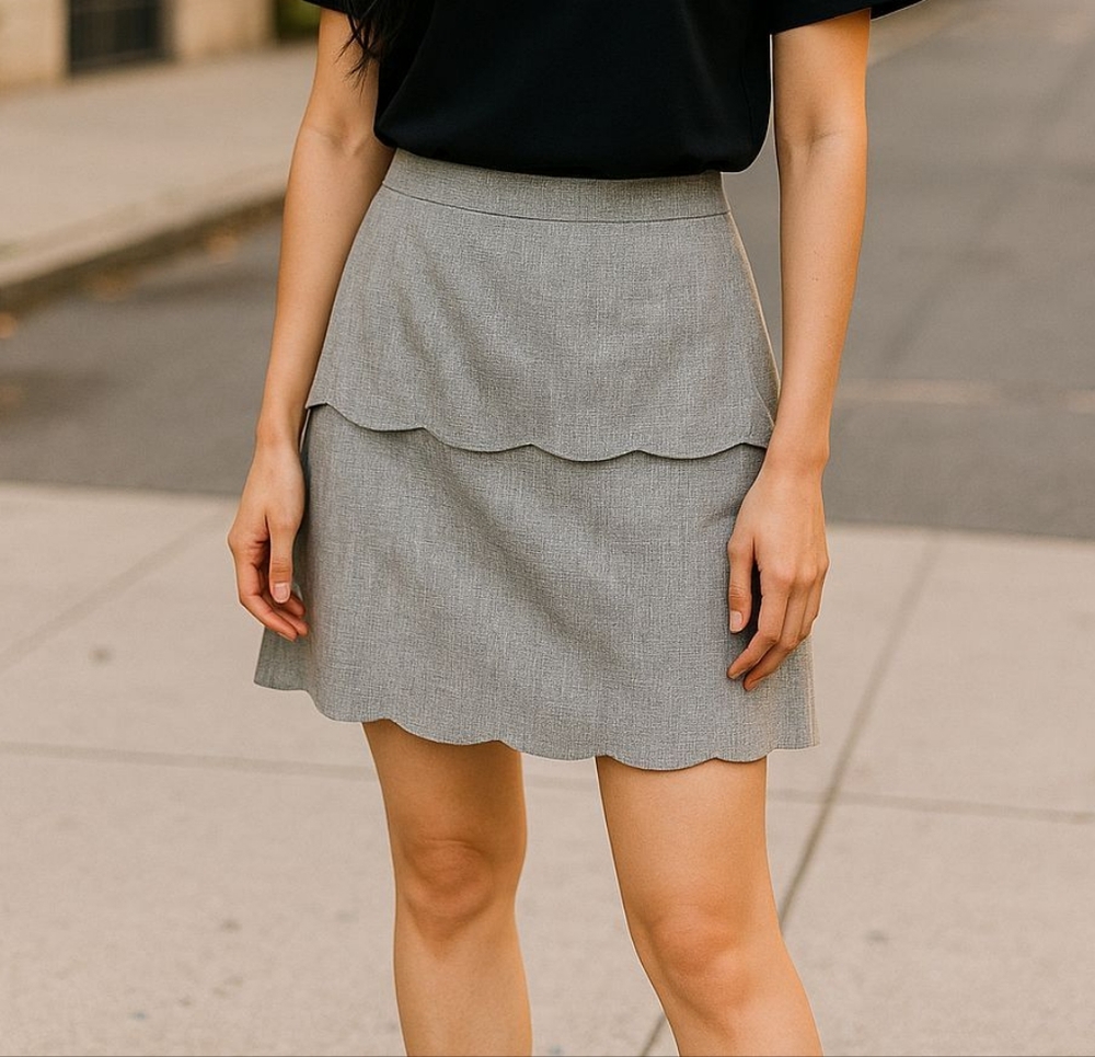 BCX Gray Mini Skirt with Layer Scalloped Hem Size 7 NWT
